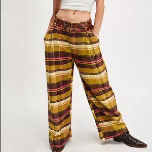 Buckle Back Plaid Trousers  Citron Combo